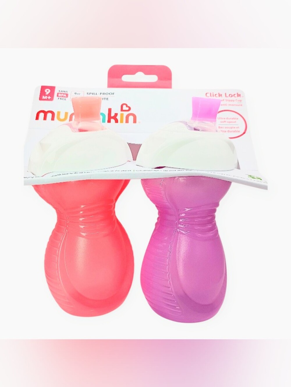 Munchkin Sippy Cups 9oz 2 Pack Hard Spout Spill Proof Leak Proof BPA Free New